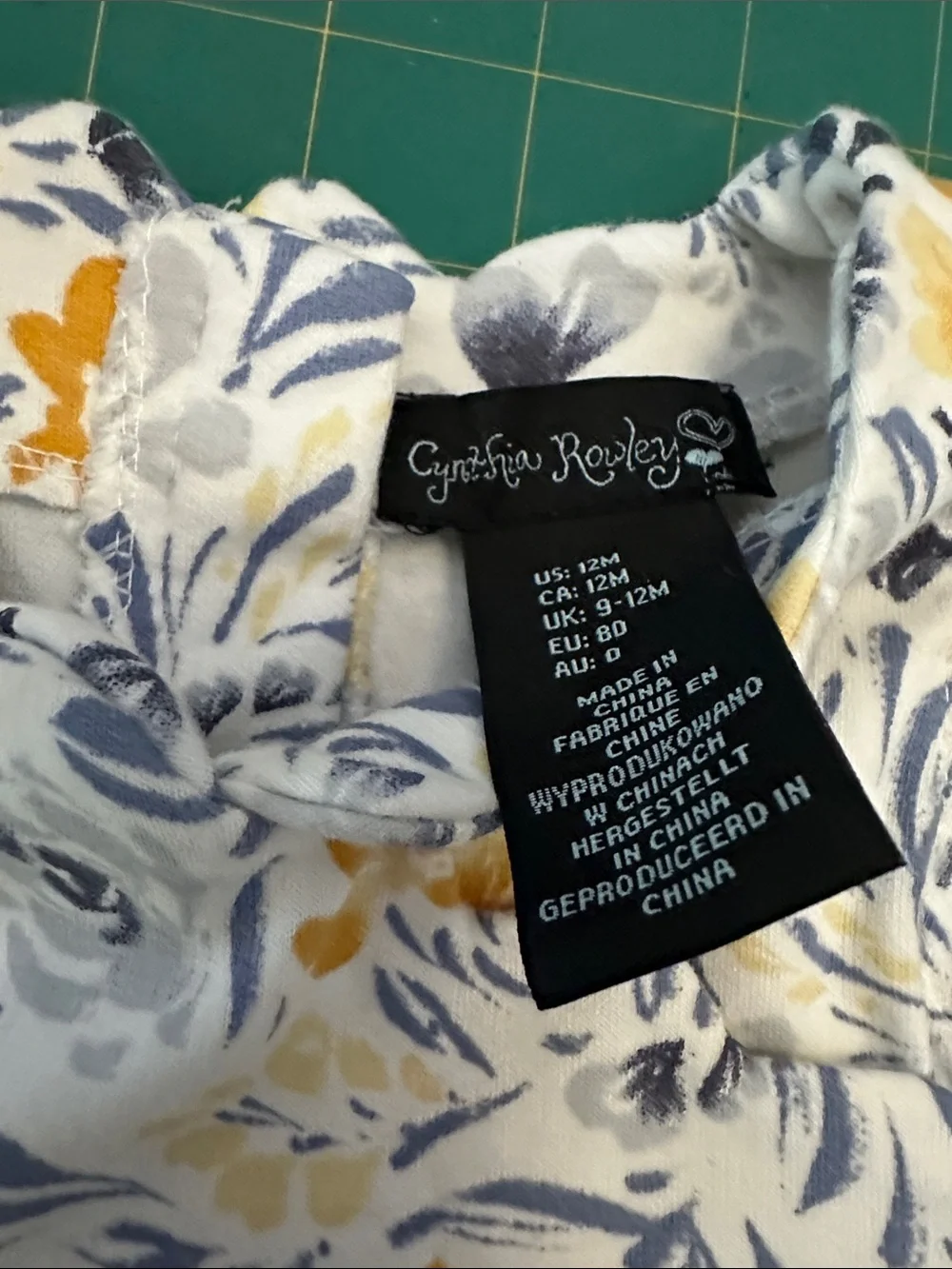 Cynthia Rowley White Floral Dress with Yellow & Blue Print 12 month - Picture 2 of 3